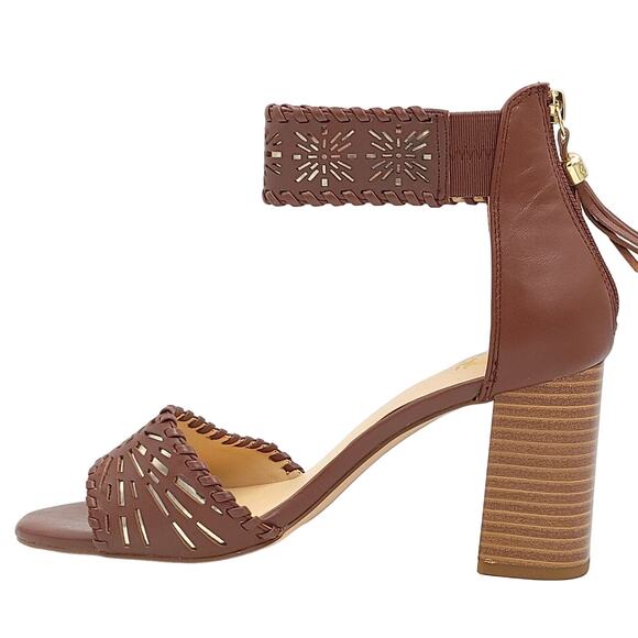 C Wonder Women Block Heel Ankle Strap Sandals Katie Size US 8.5 Cognac Leather - Picture 3 of 6